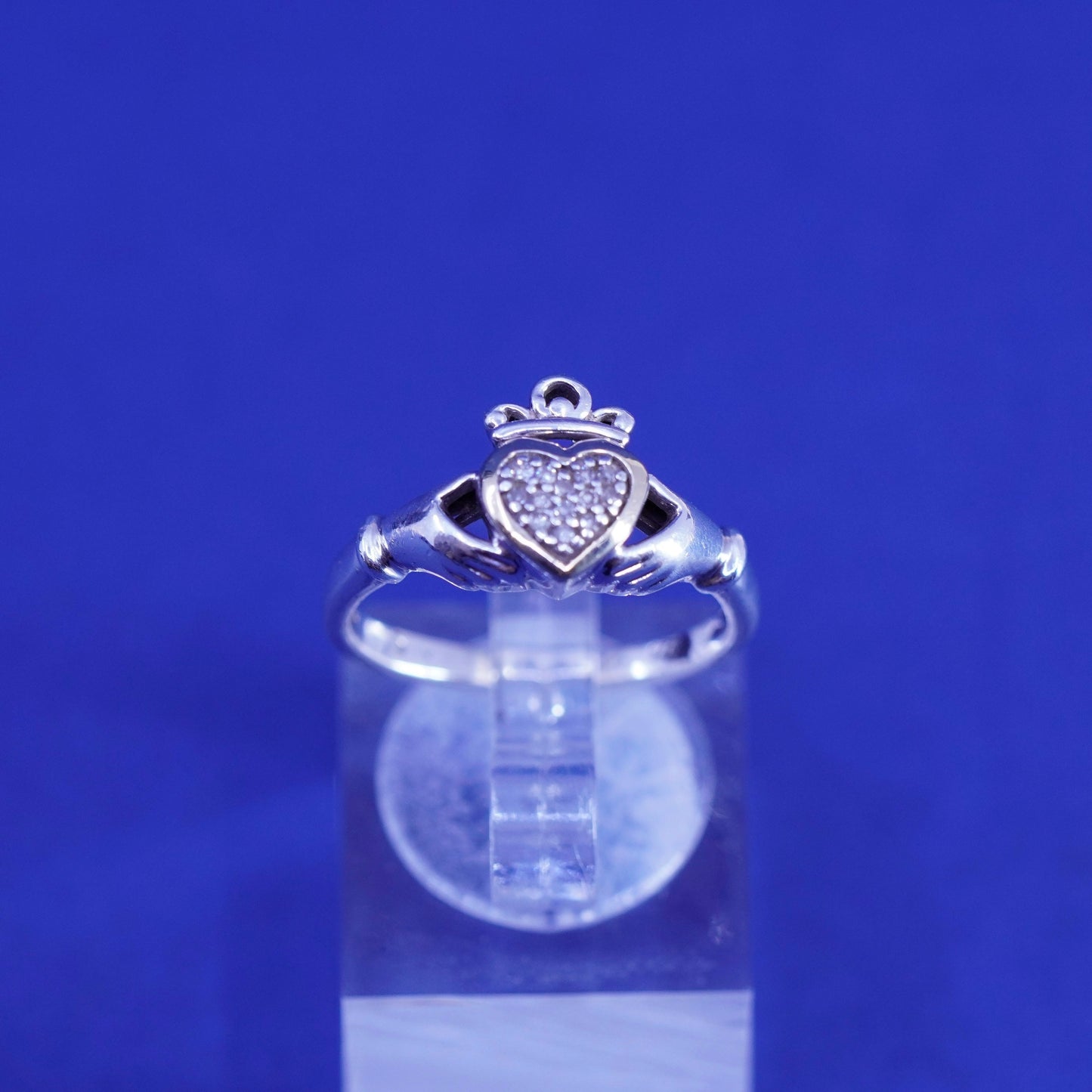 Size 5.5, sterling 925 silver claddagh ring with 14K gold heart and diamond