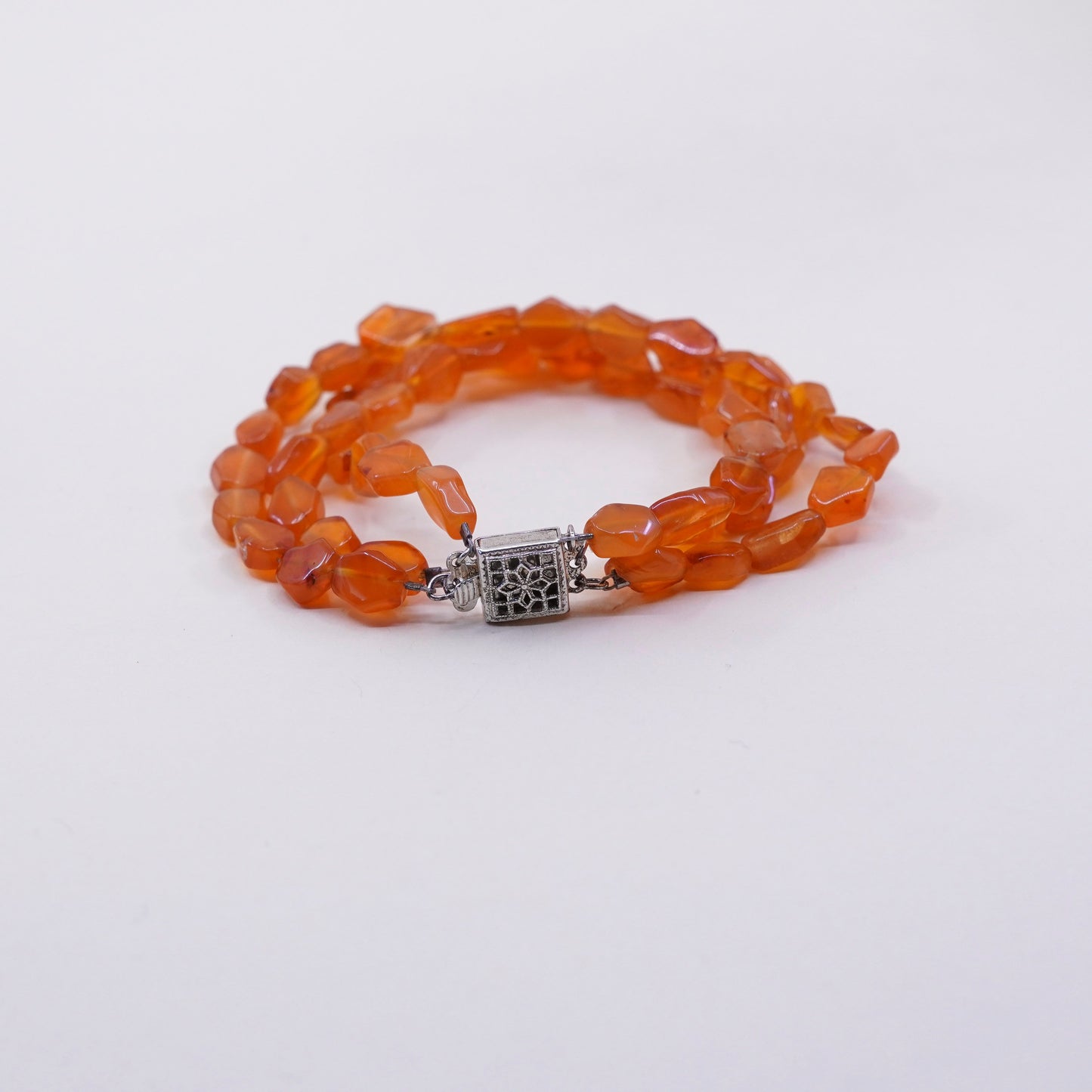 5.5”, handmade multi stands carnelian bracelet with sterling 925 silver clasp