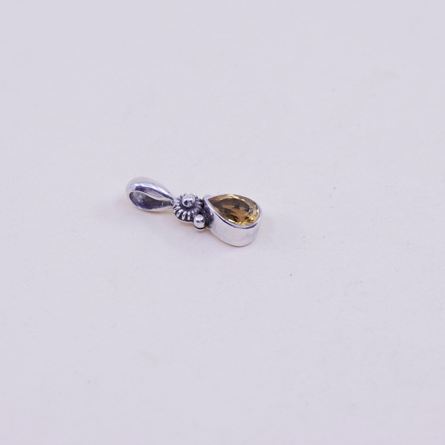 Vintage sterling 925 silver handmade pendant with teardrop citrine