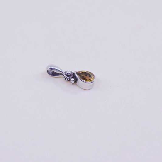 Vintage sterling 925 silver handmade pendant with teardrop citrine