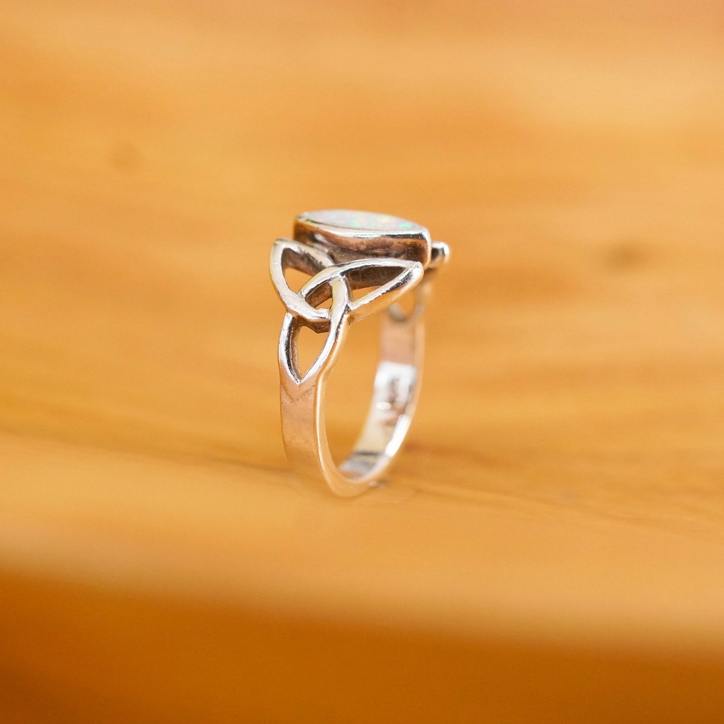 Size 4.75, vintage Irish Celtic knot Sterling 925 silver handmade ring w/ opal