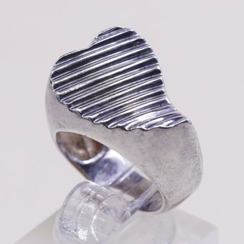 Size 5, Vtg Sterling Silver Handmade Ring, 925 Band W/ Ribbed Heart