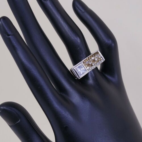 Sz 7, Vtg Sterling Silver Handmade Ring, 925 Silver Statement Band W/ Cluster Cz
