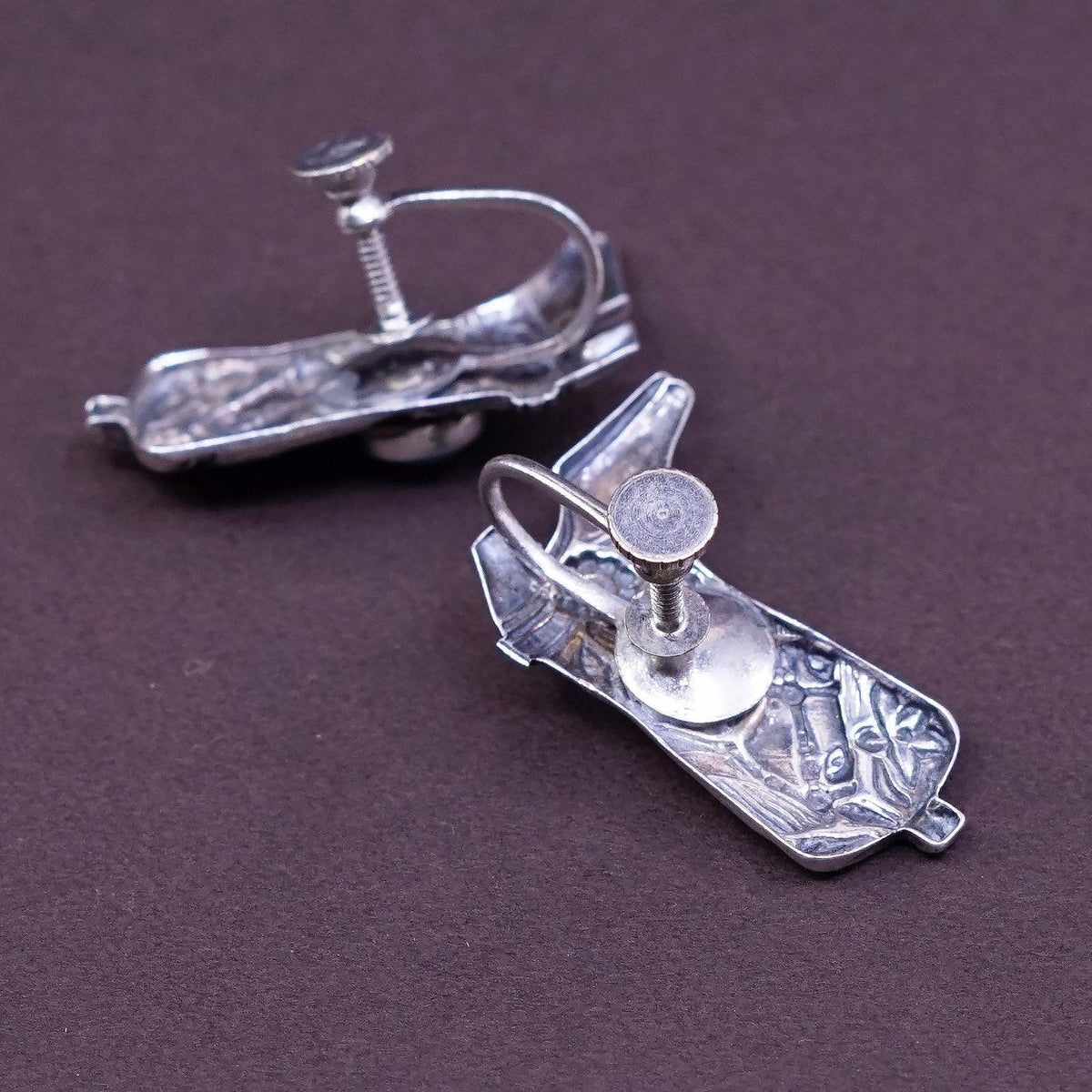Native American Sterling silver screw earrings Navajo 925 westerner riding boot