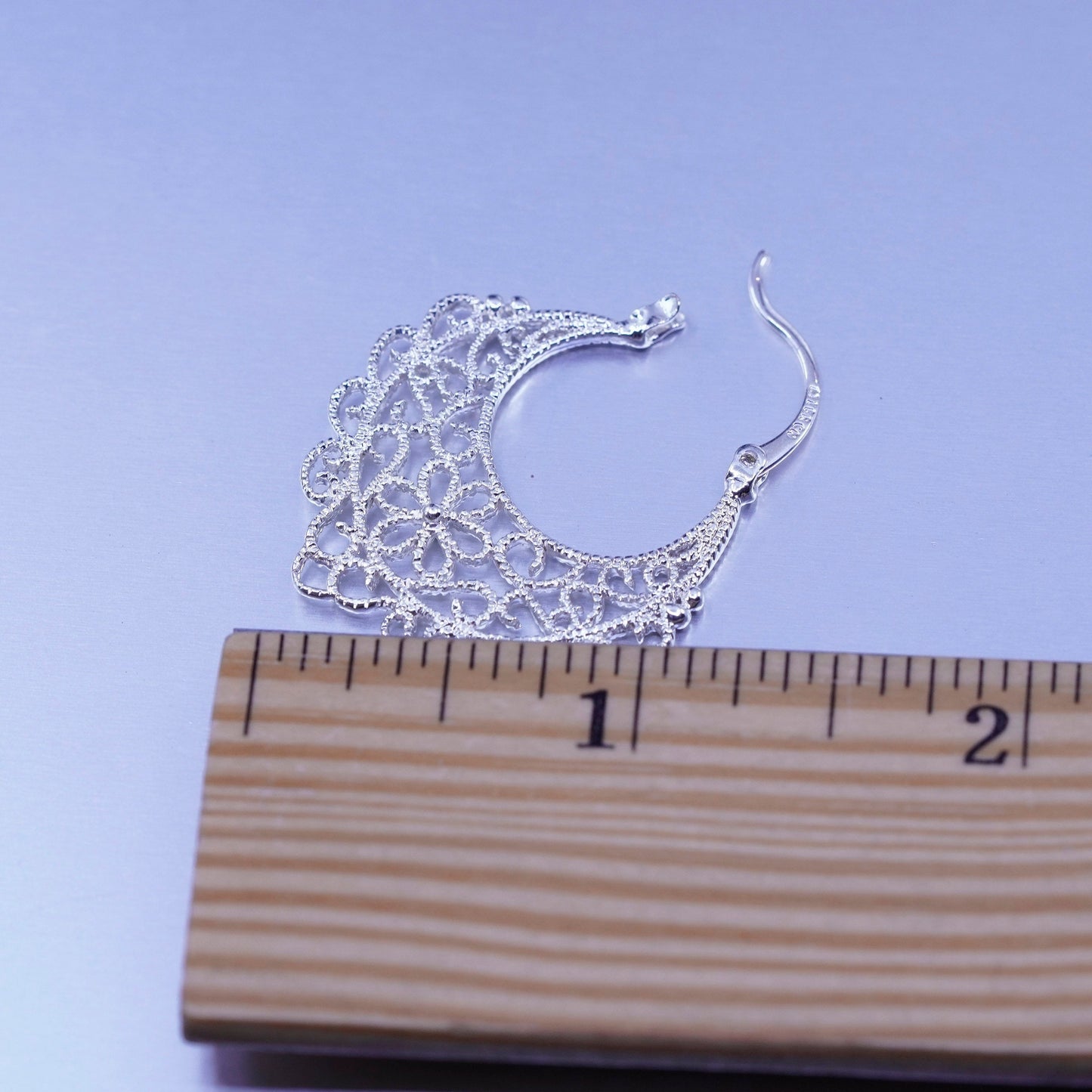 Vintage Sterling 925 silver filigree hoops earrings