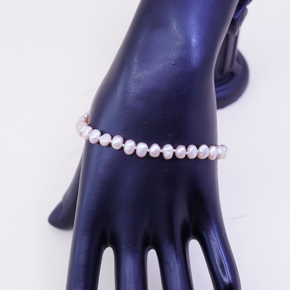 7.25”, Vintage handmade bracelet, pink pearl beads w/ sterling 925 silver clasp