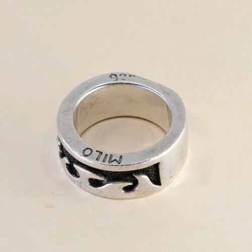 Size 11, Vtg Milo Sterling Silver Handmade Ring, 925 Wide Band W/ Stingray Inlag