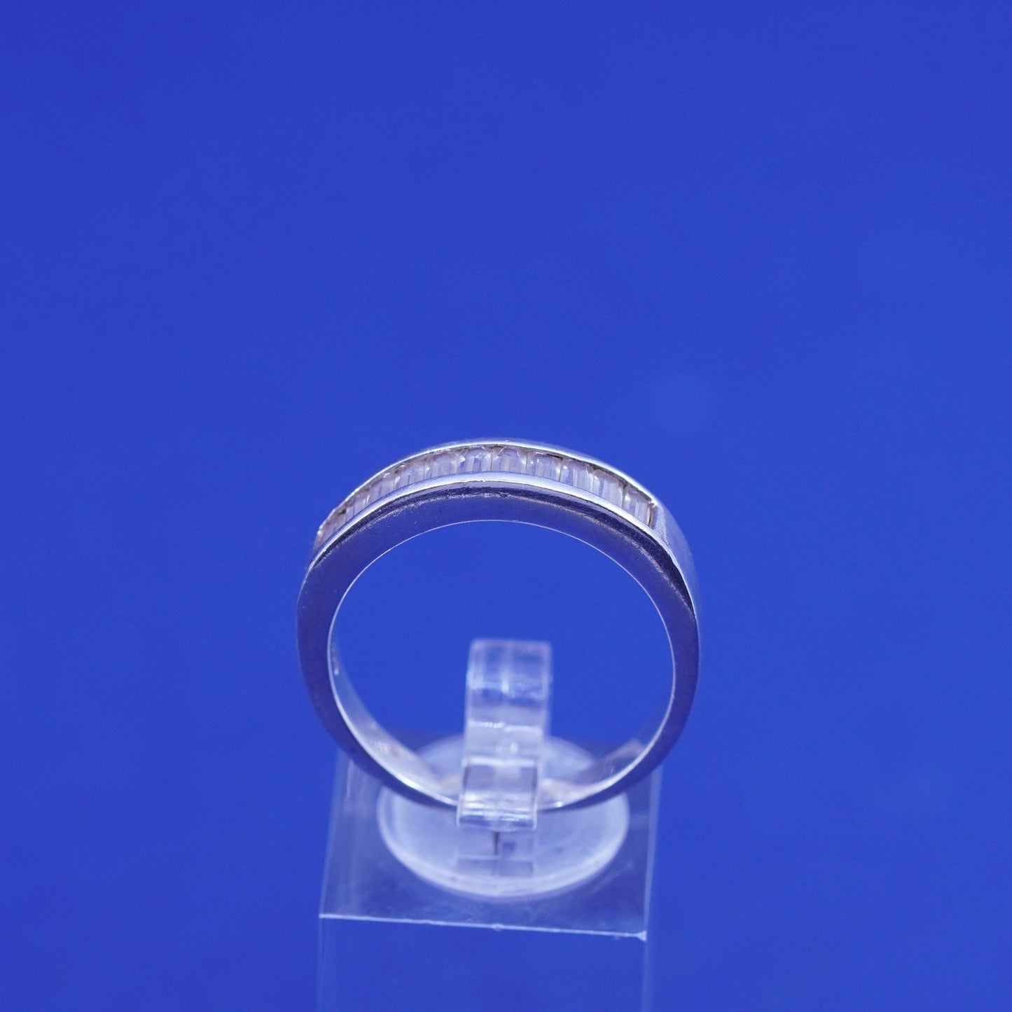 Size 11, vintage Sterling silver engagement ring, 925 band with clear cz around