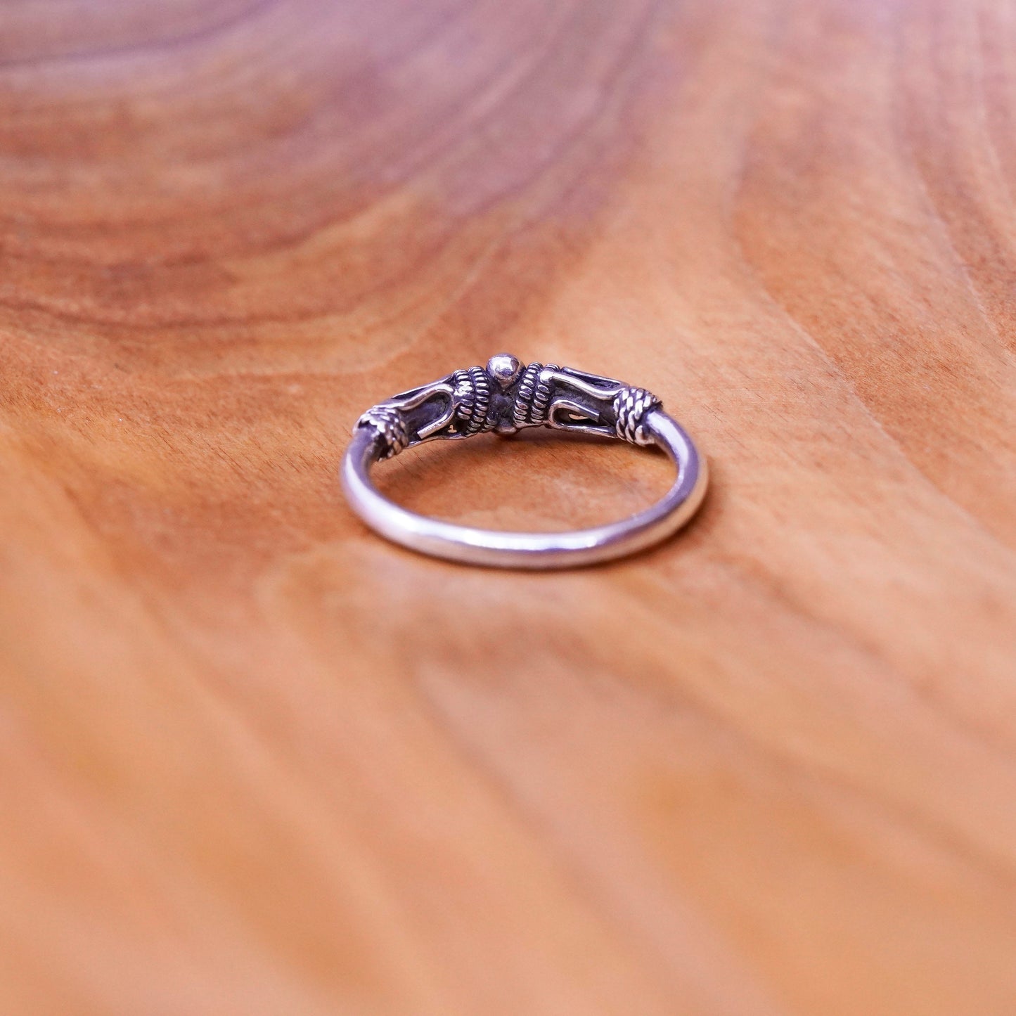 Size 6, vintage sterling silver handmade ring, 925 stackable band wired details