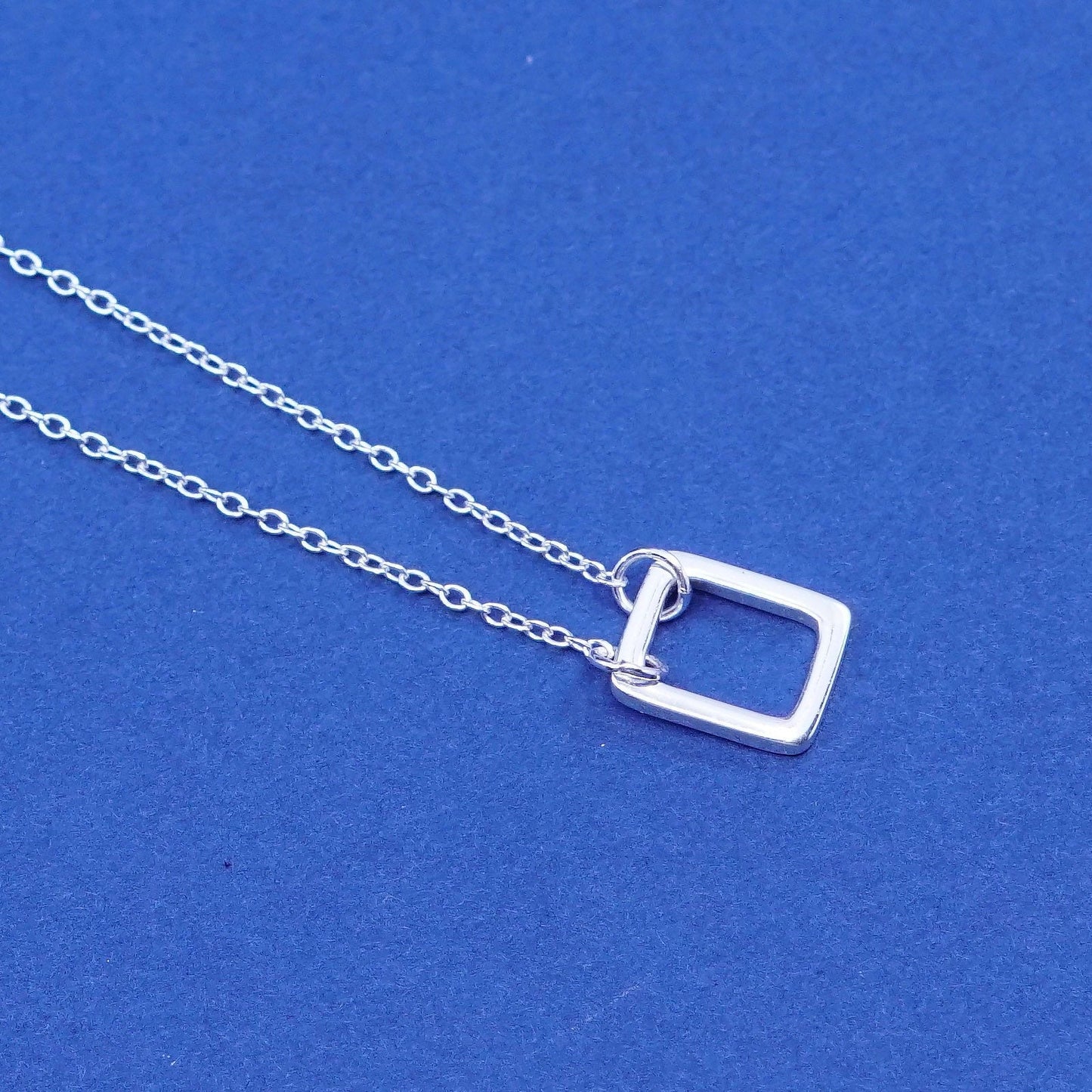 16”, Sterling silver handmade necklace, 925 circle chain with square pendant