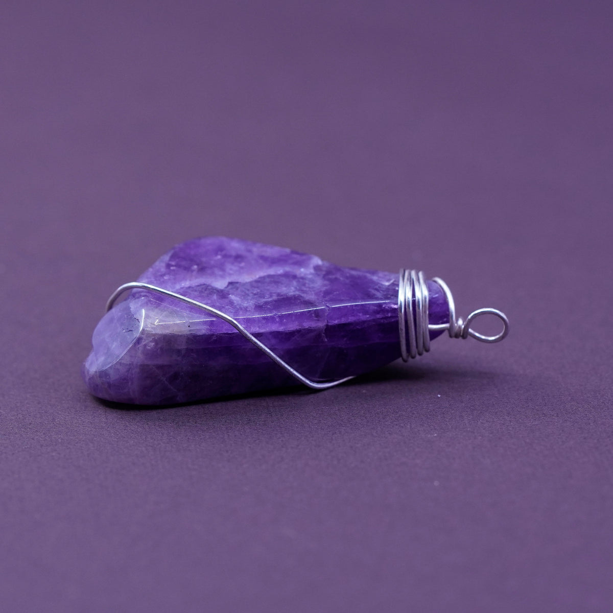 Vintage Sterling silver handmade pendant, 925 wire with amethyst nugget