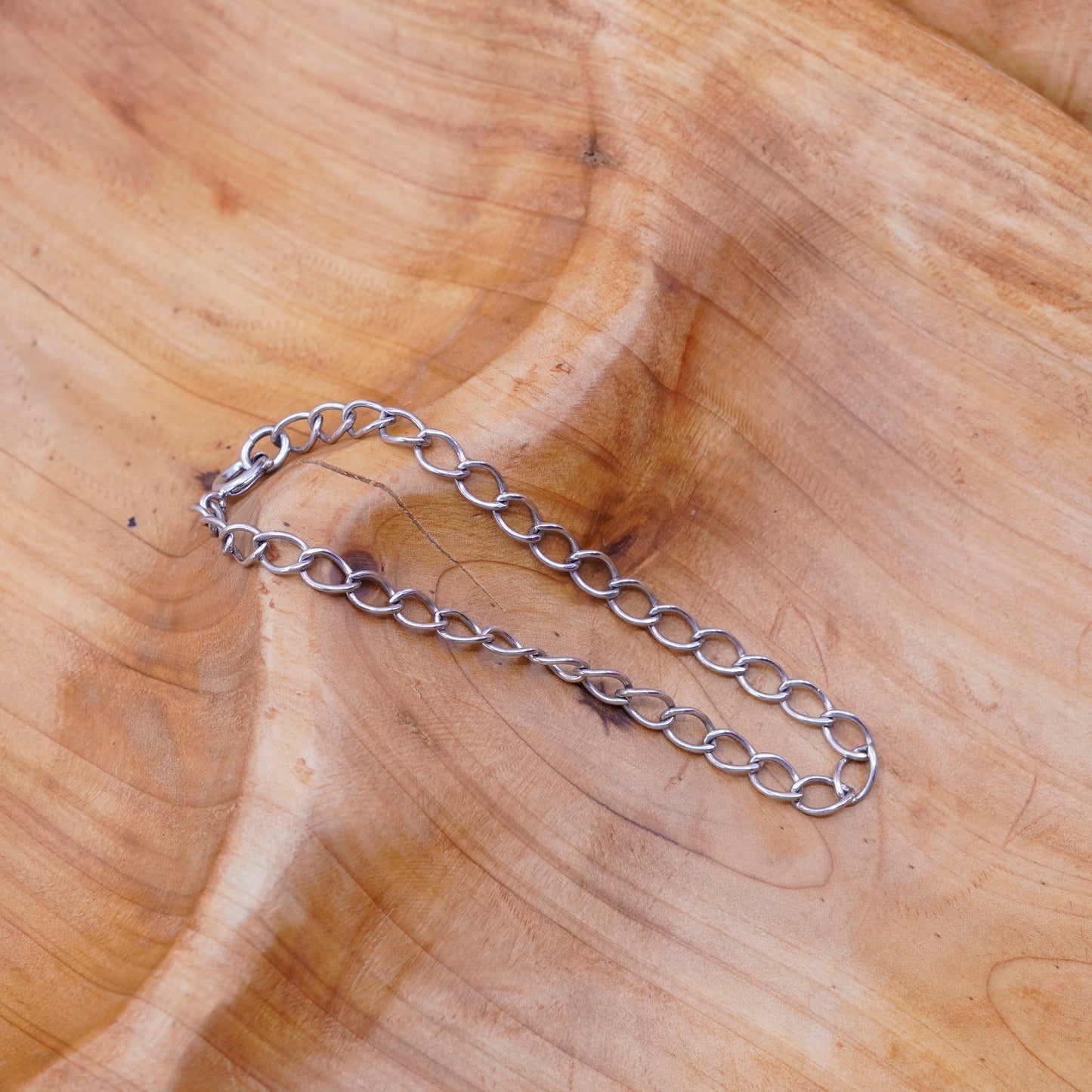 7”, 5mm, vintage Sterling silver handmade curb bracelet, 925 charm chain
