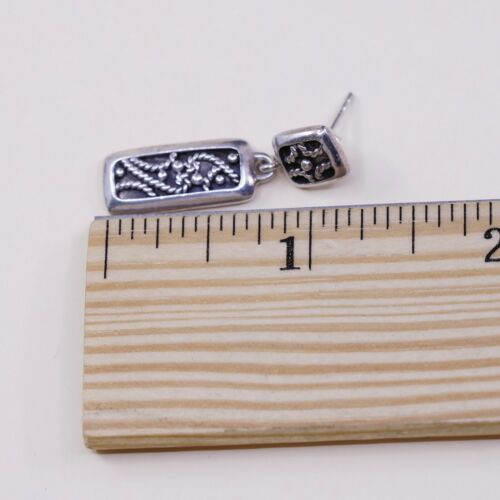 Vtg NWS Sterling Silver Handmade Earrings, 925 Tag Dangles W/ Rope N Beads