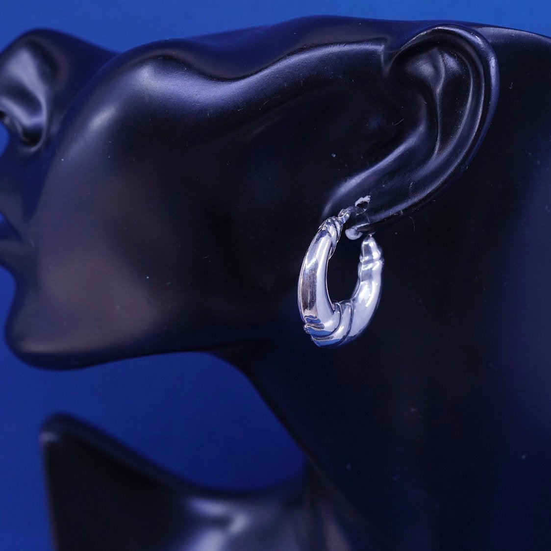 1", vtg Sterling silver handmade hoop earrings, puffy lightweight 925 huggie