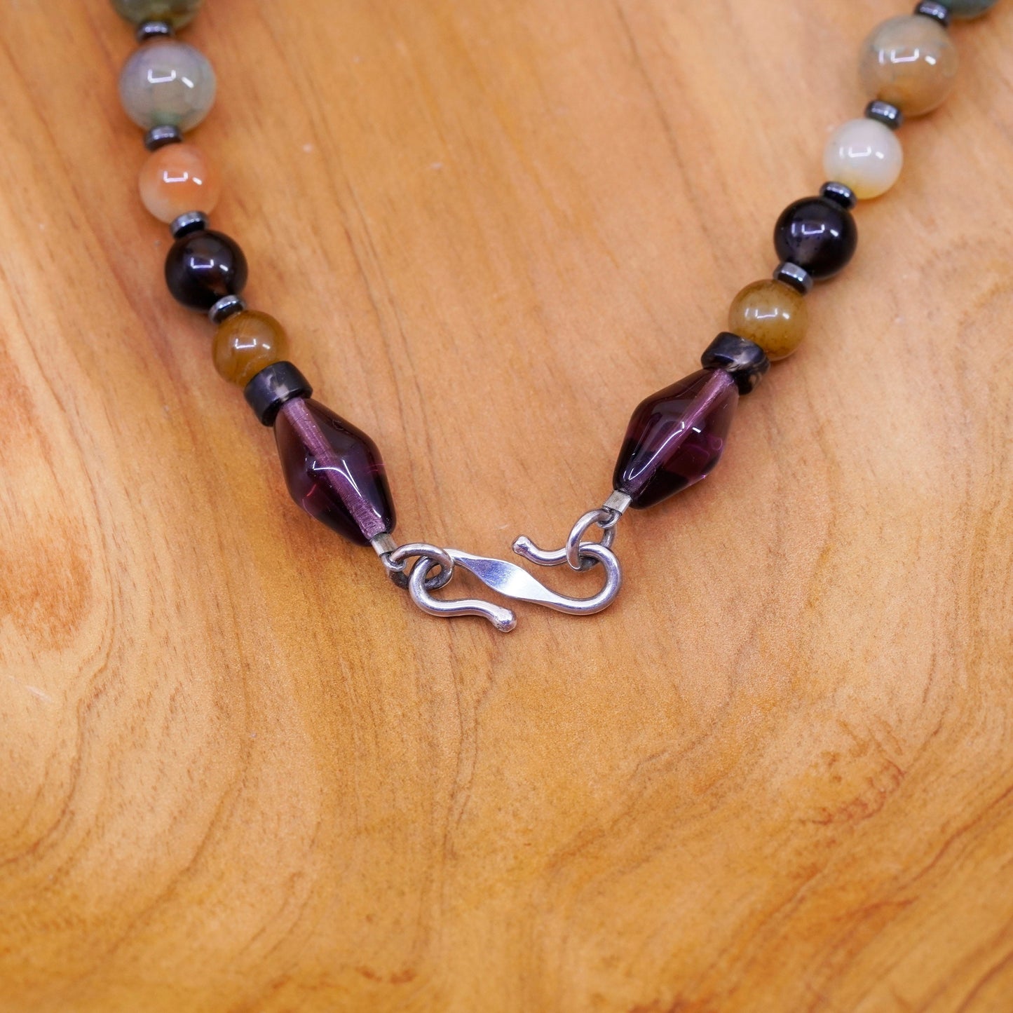 18”, vintage handmade necklace, genuine golden tiger eye, agate jade beads