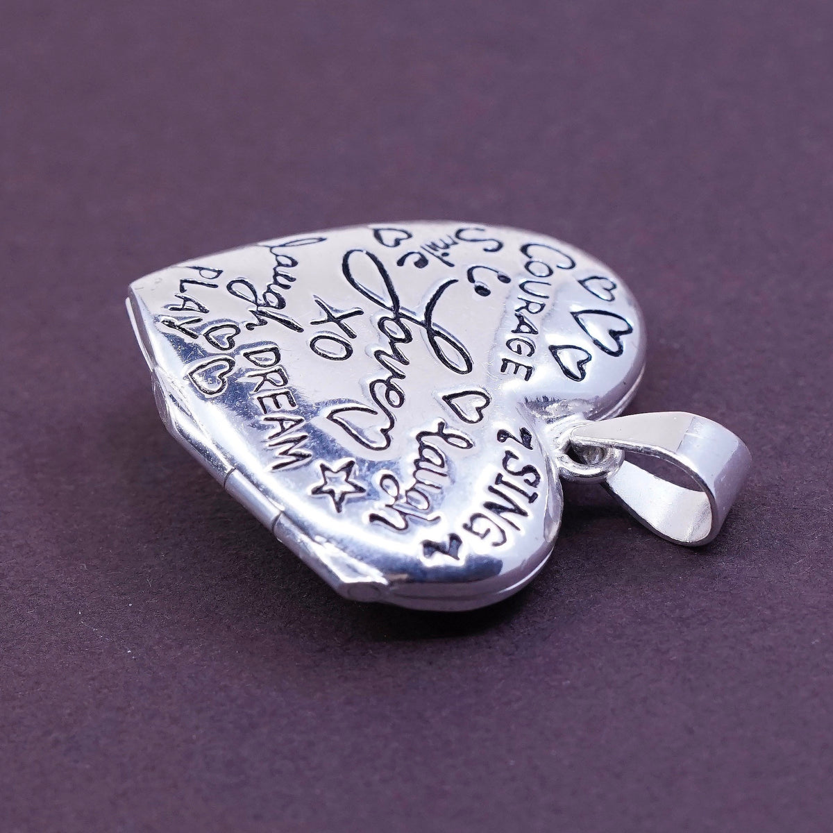 Sterling silver handmade pendant, 925 heart photo locket, love, courage