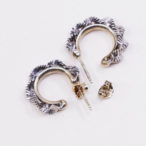 0.75”, Two Tone 925 Sterling Silver Handmade Earrings Twisted Chain Studs huggie