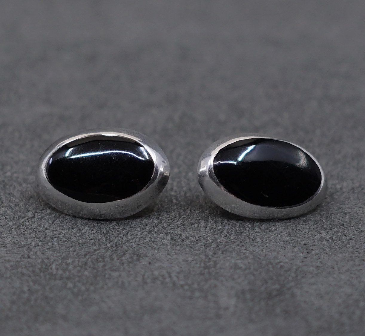 Vintage Sterling silver handmade earrings, 925 w/ oval obsidian studs