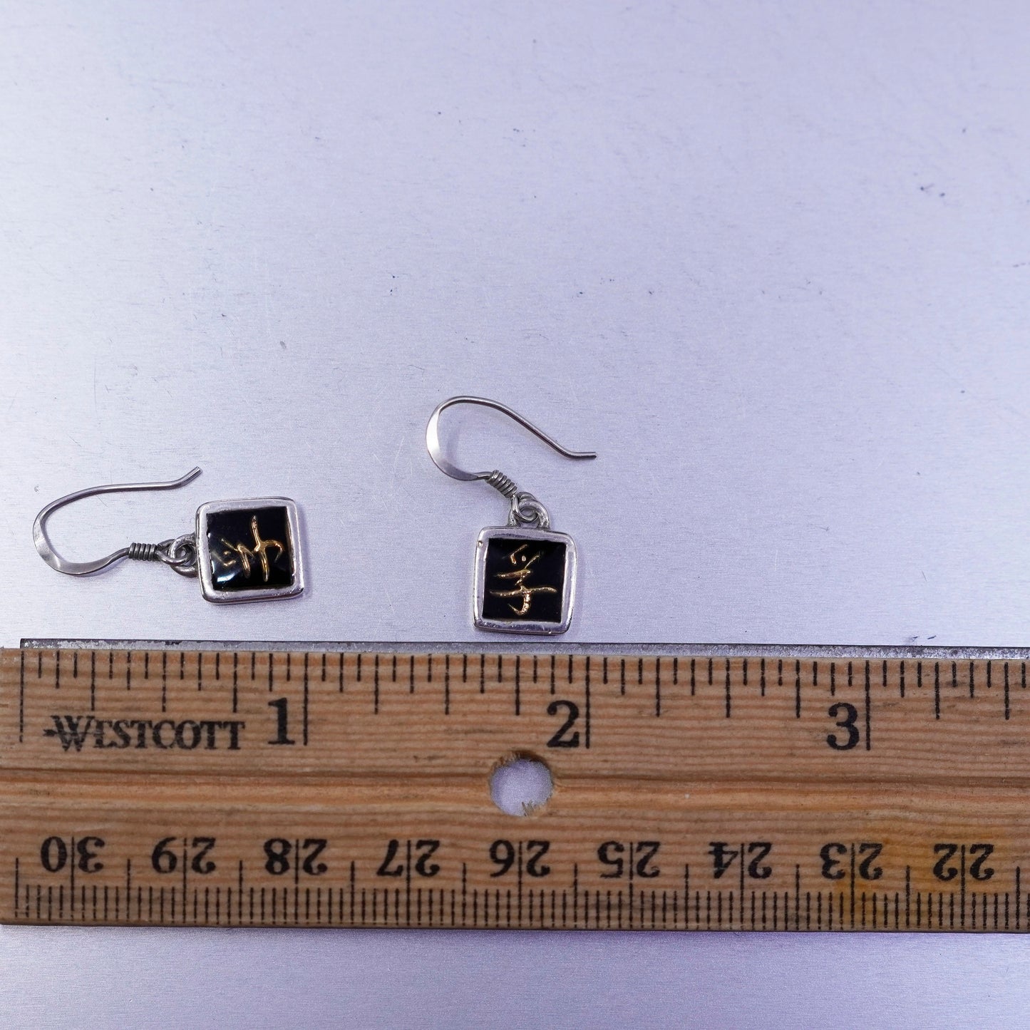 two tone designer Sterling 925 silver handmade square earrings Japanese word