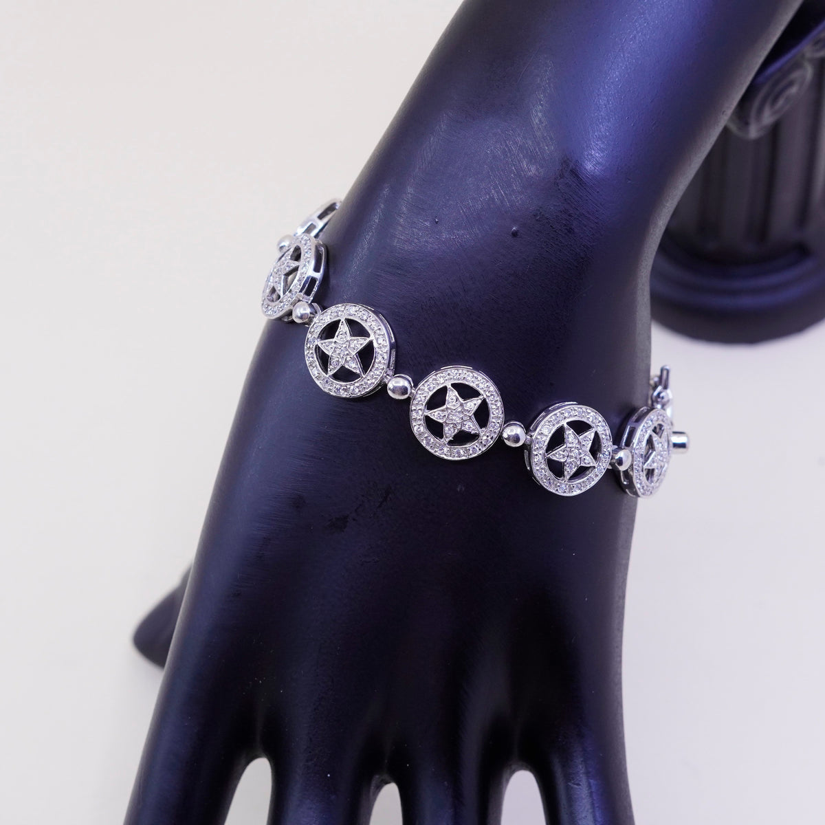 6.5”, sterling silver bracelet, 925 tennis star bracelet with cluster Cz