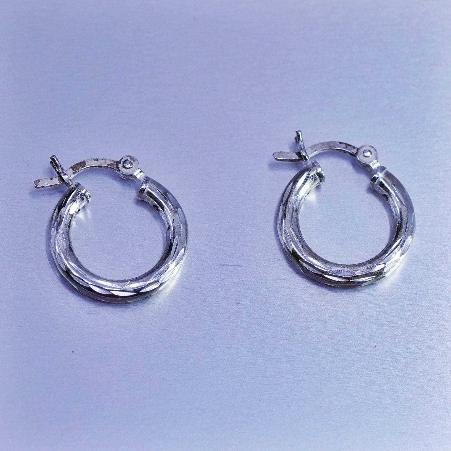0.5”, vintage Sterling silver handmade earrings, textured 925 hoops