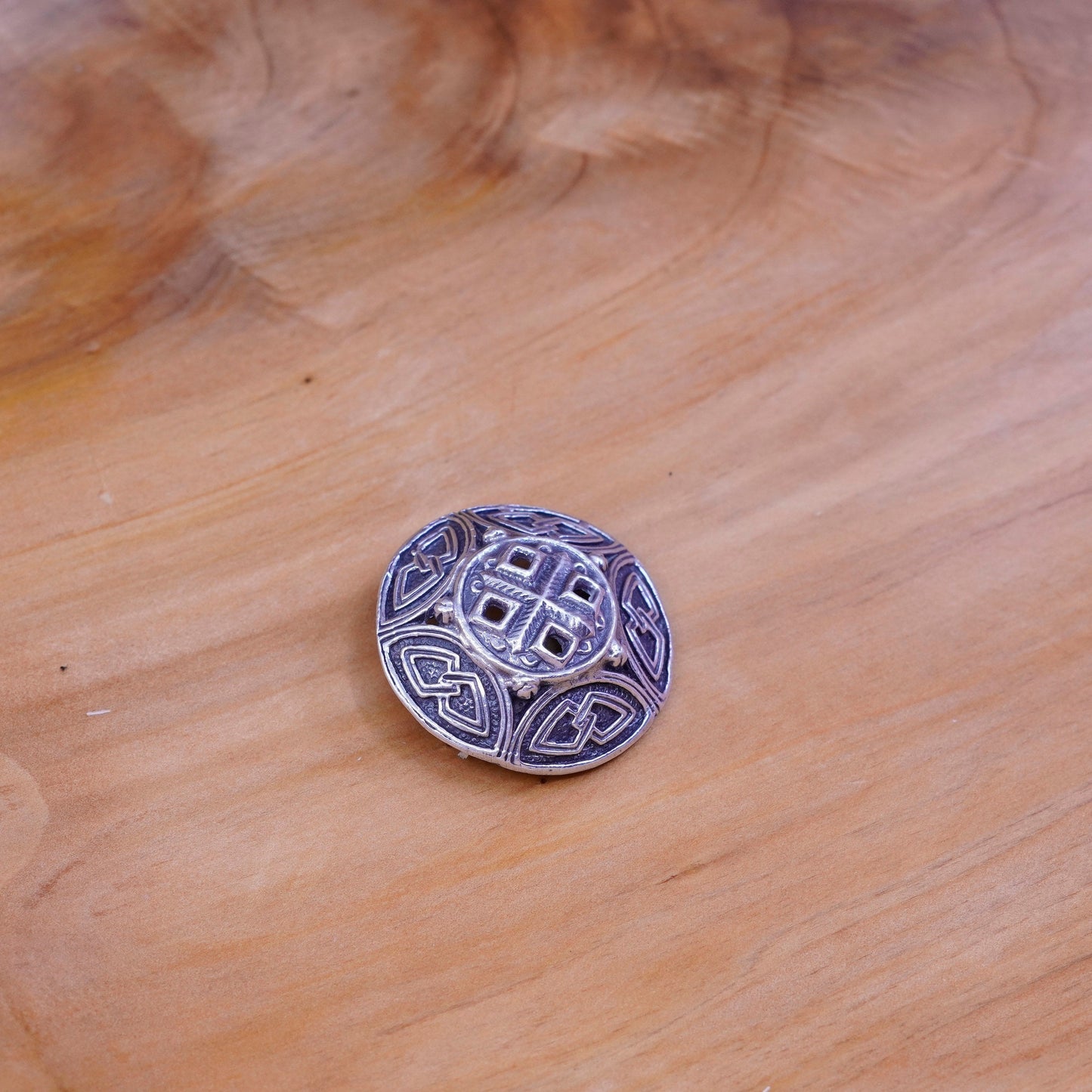 vtg handmade David Andersen sterling 925 silver circle woven textured brooch