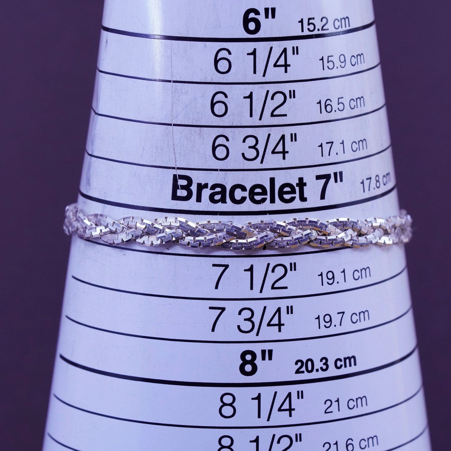 7.25”, Sterling silver braided woven herringbone bracelet 3 strand 925 bracelet