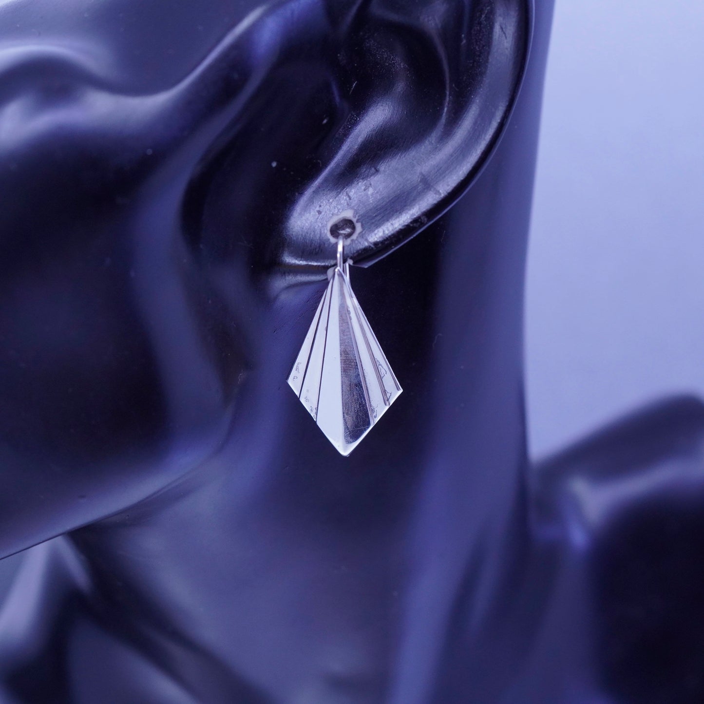 Vintage modern Sterling 925 silver handmade diamond earrings