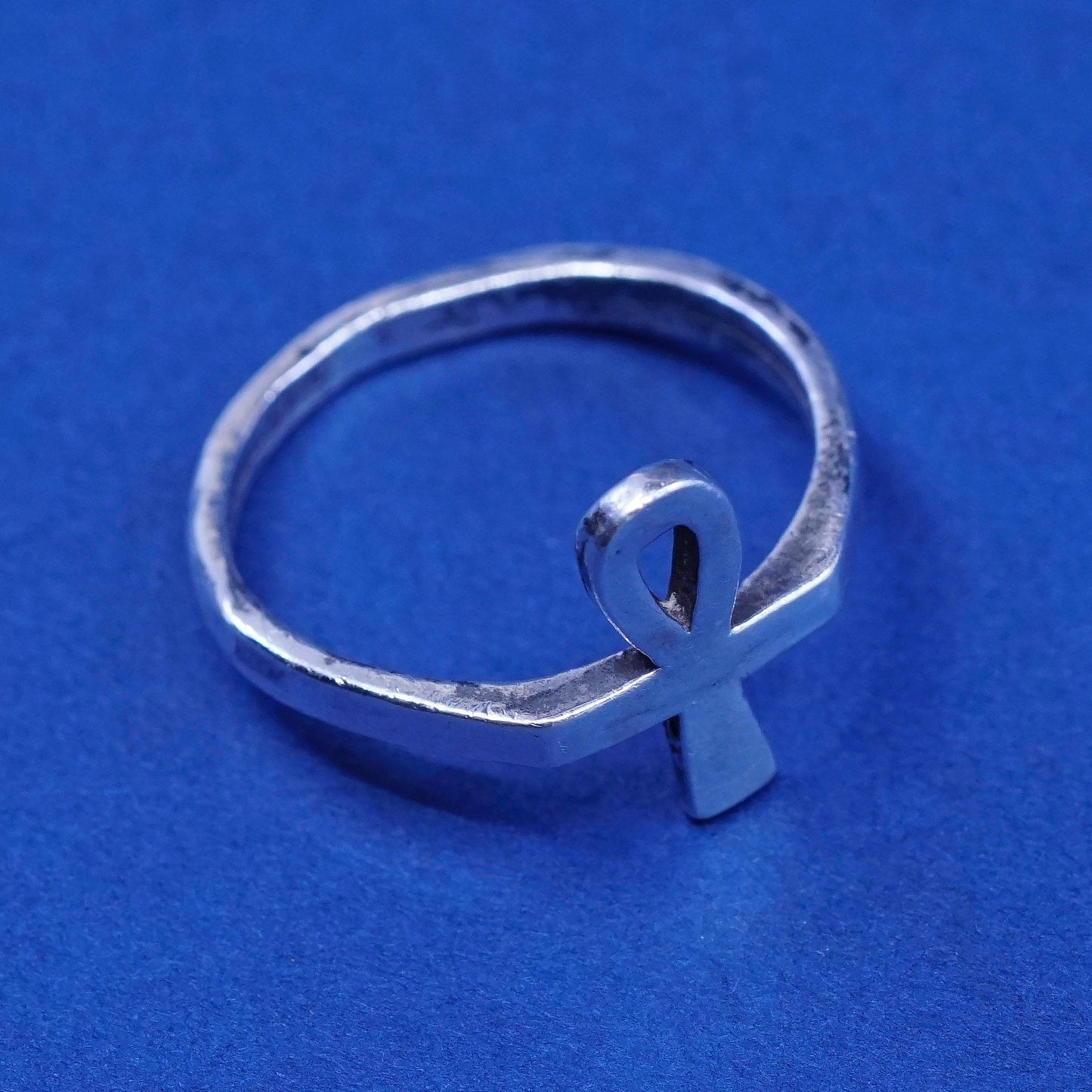 Size 6.5, sterling silver handmade ring, 925 Egyptian style ankh band