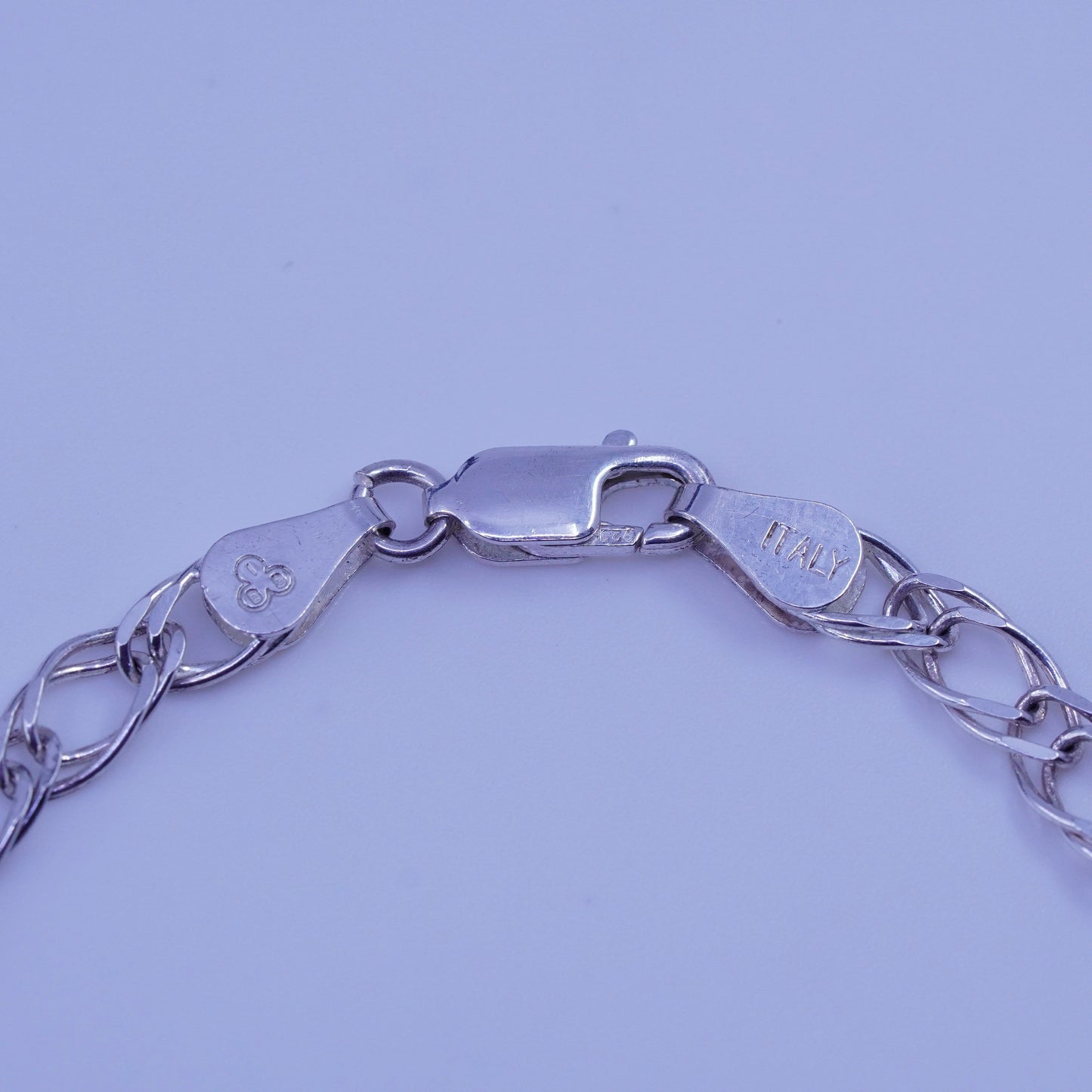 6.75”, Vintage Italy Sterling 925 silver handmade bracelet, double curb chain
