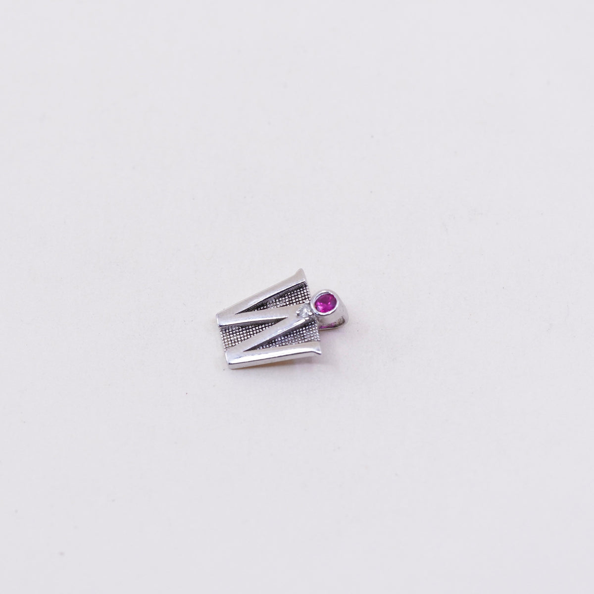 sterling 925 silver initial “w” pendant with genuine ruby and diamond