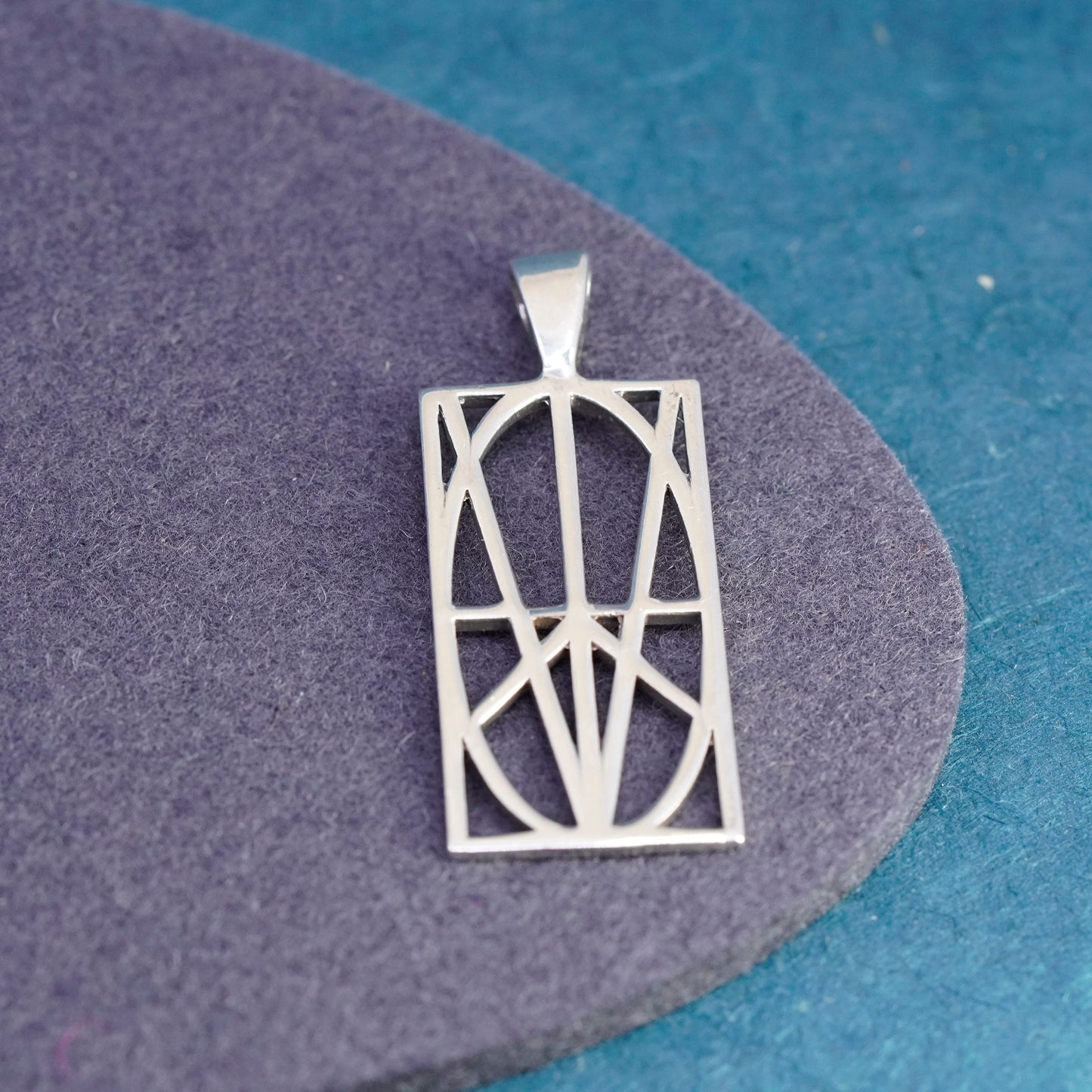 Vintage Sterling silver handmade pendant 925 rectangular tag charm