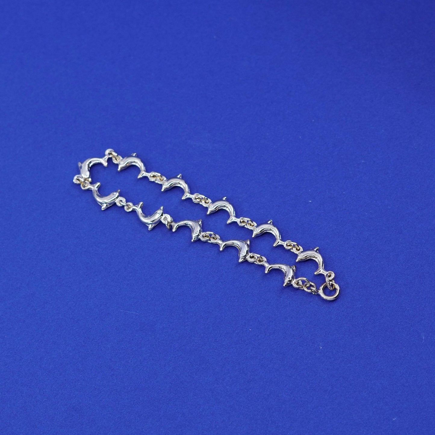 7”, vintage vermeil, gold over sterling silver tennis bracelet, 925 dolphin chain