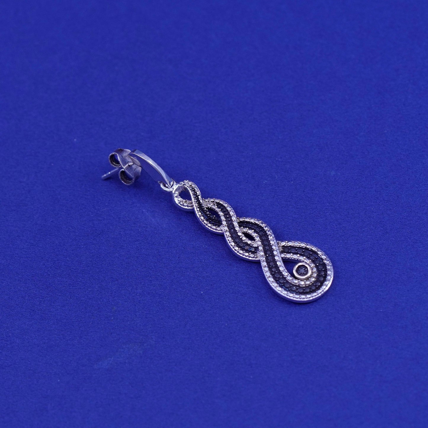 Two Tone Sterling 925 silver entwined earrings with 14K gold accent diamond