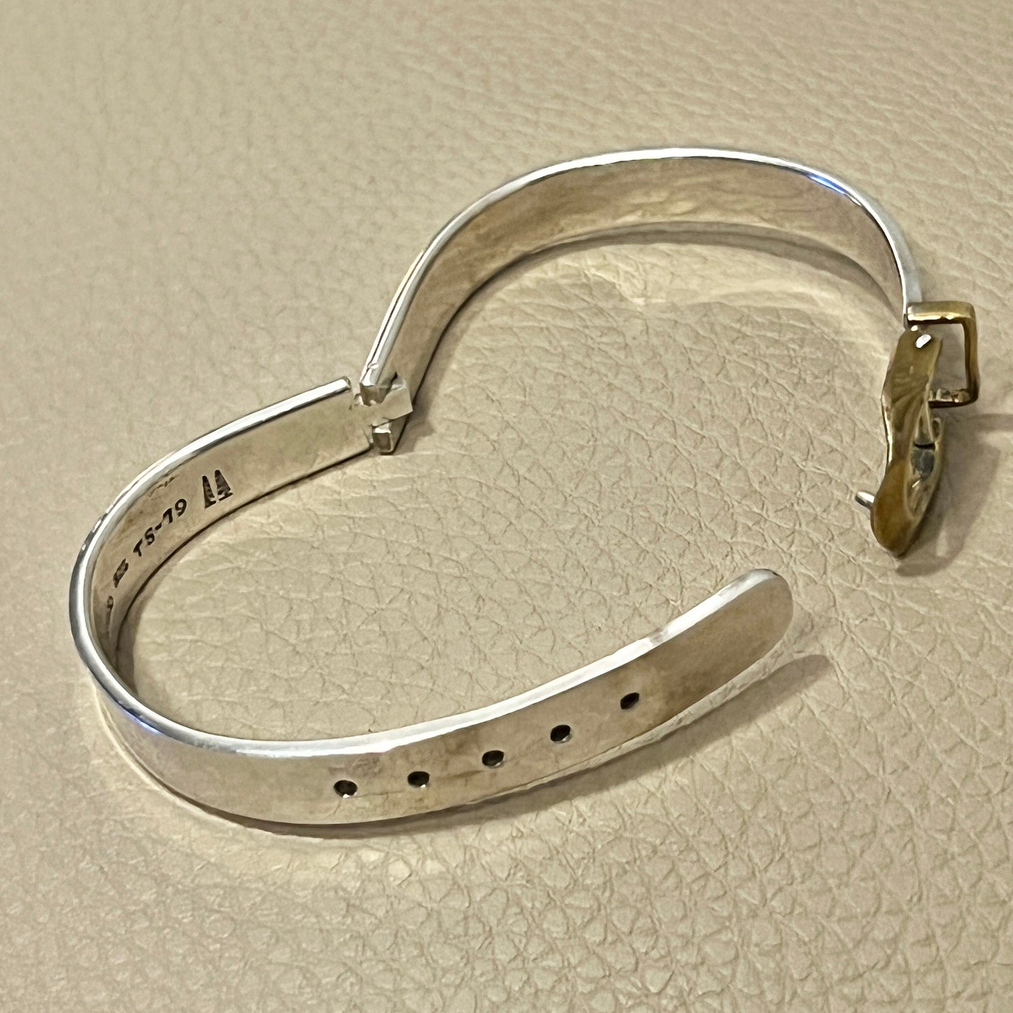 6+1”, two tone sterling silver handmade bracelet, 925 belt bangle with brass