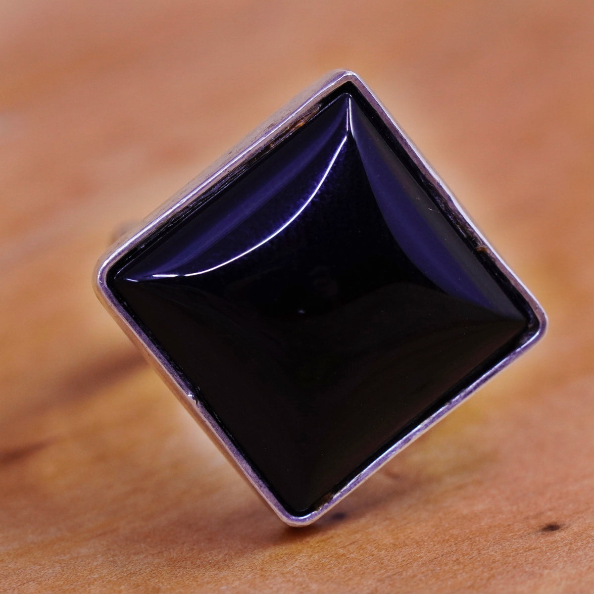 Size 7.25, vintage Sterling 925 silver handmade ring with square obsidian