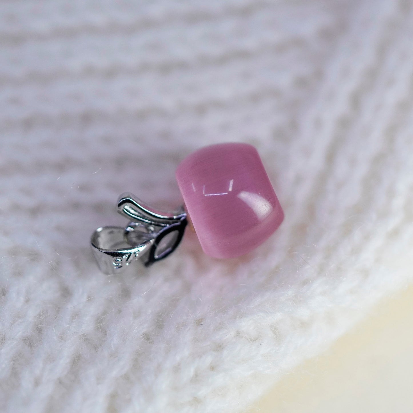 Vintage sterling silver Apple with pink cats eye, 925 handmade pendant