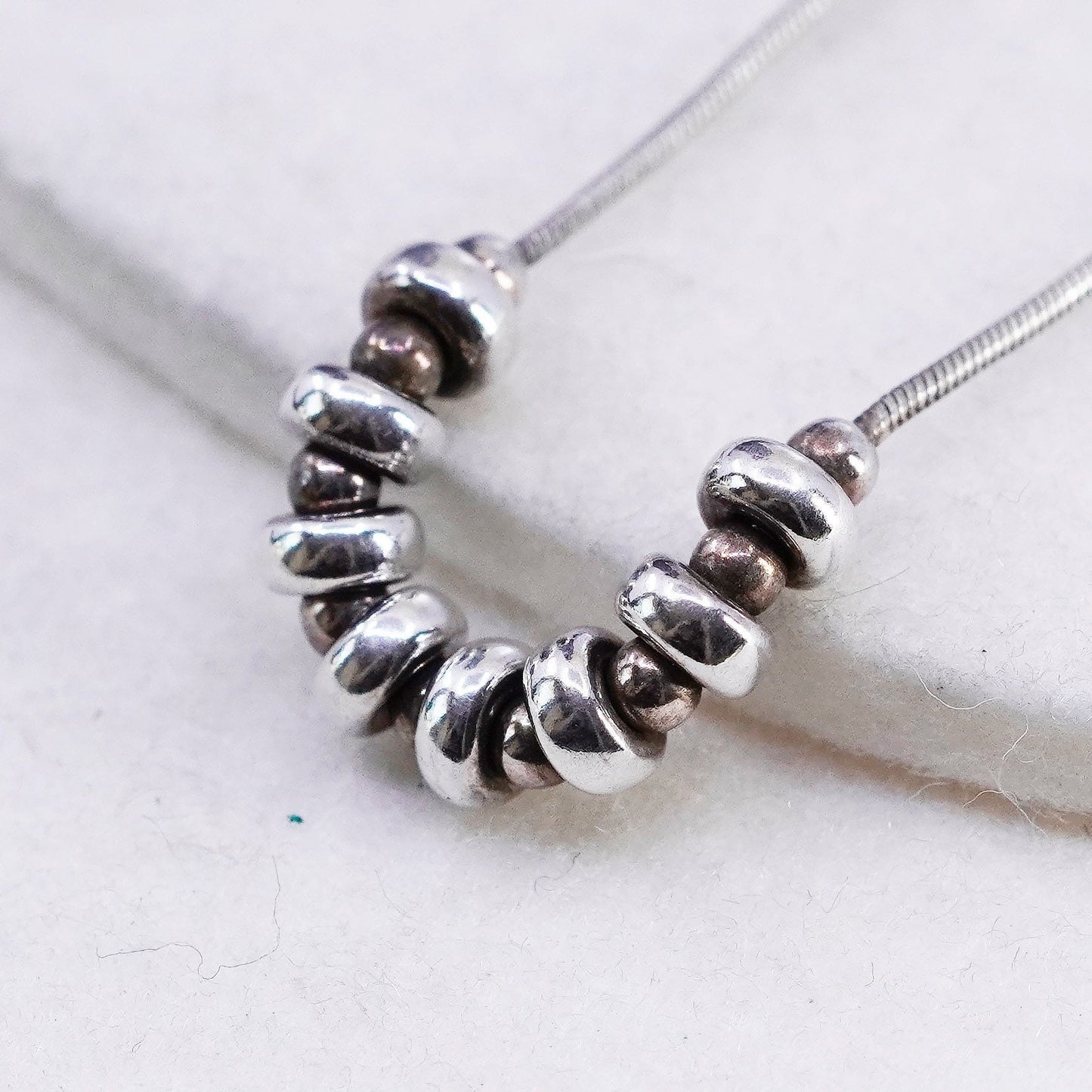 18”, vintage Sterling 925 silver handmade snake necklace with beads pendant