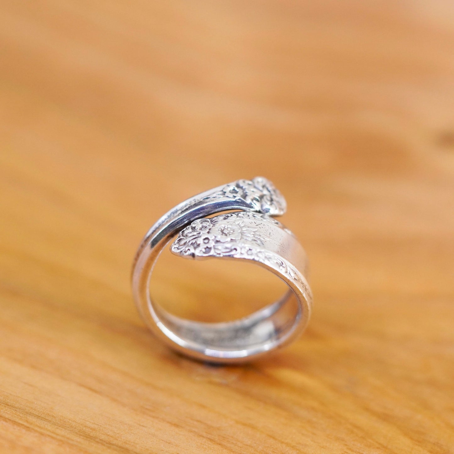 Size adjustable, prelude Sterling silver handmade wrap band, 925 spoon ring
