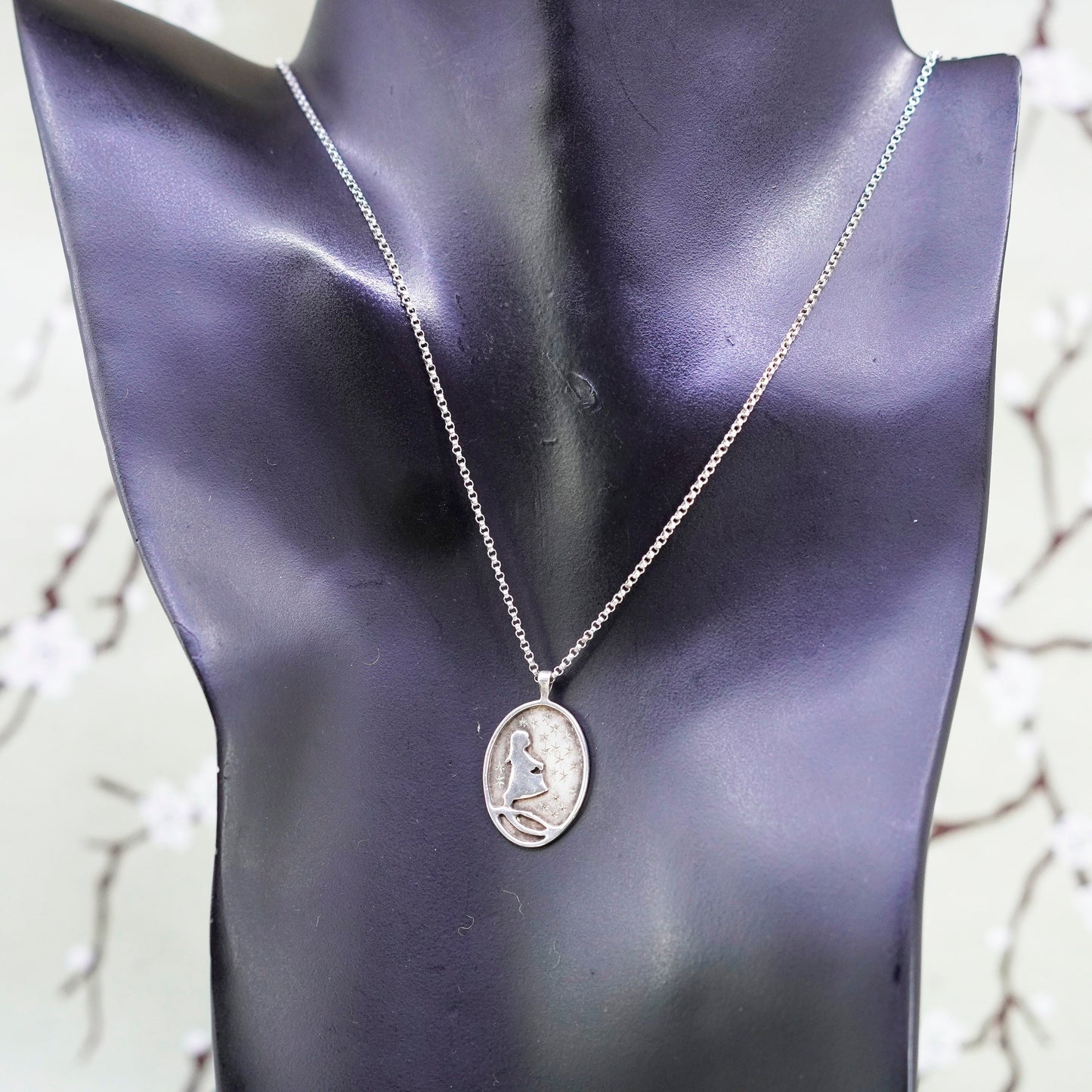 18” Sterling 925 silver handmade necklace, circle chain with girl star pendant