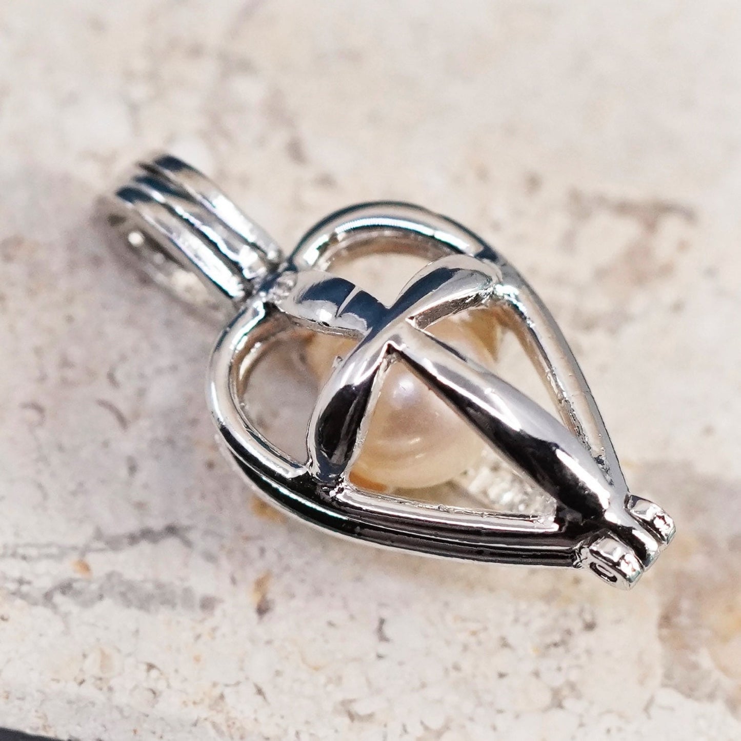 Vintage Sterling silver handmade pendant, 925 pearl cage
