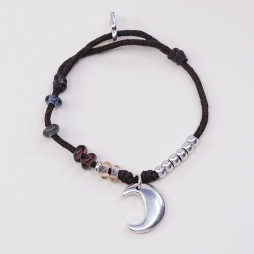Size Adjustable, Vtg uno de 50 Handmade Bracelet W/ Brown Thread N Moon Charm