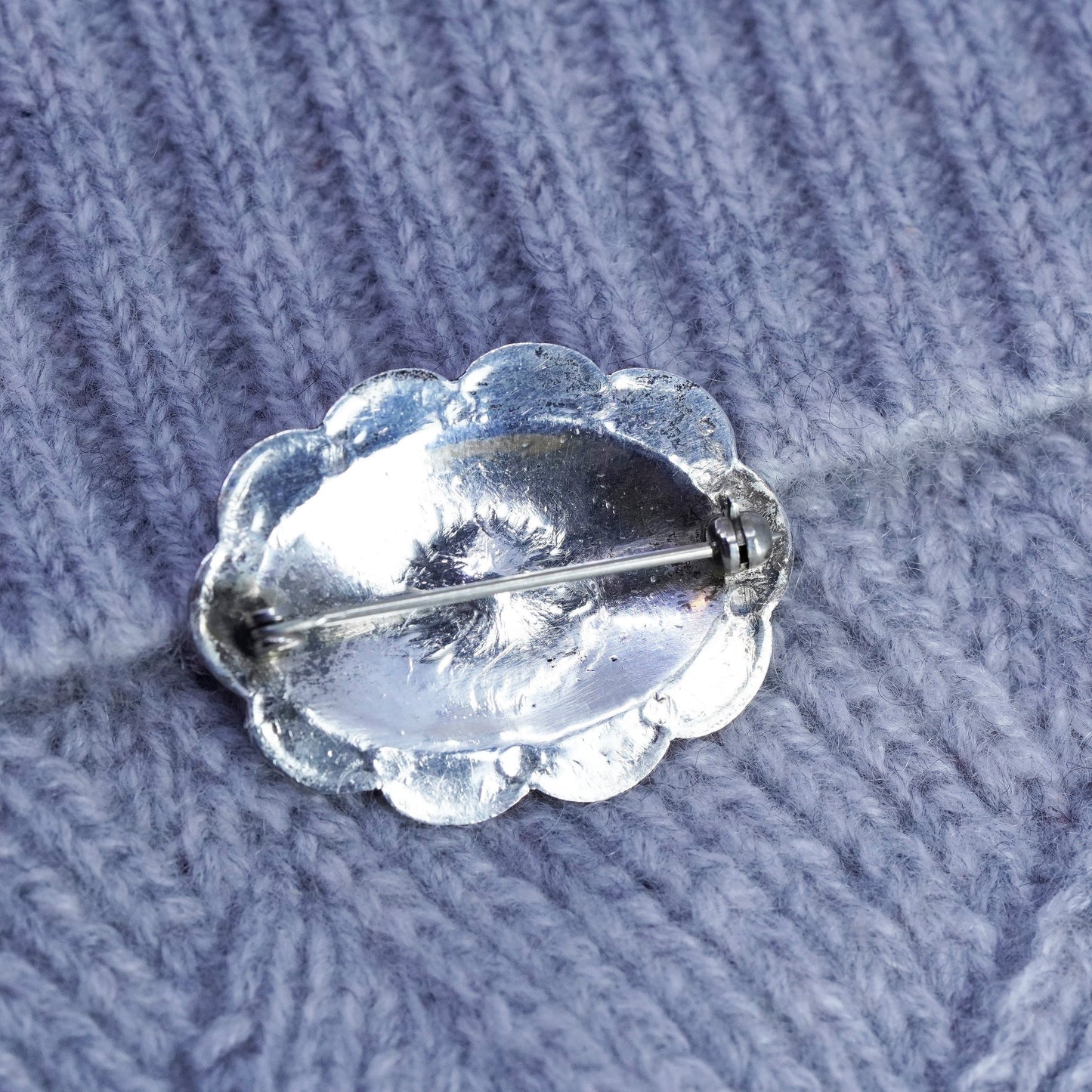 Vintage Native American Sterling 925 silver handmade oval brooch pin