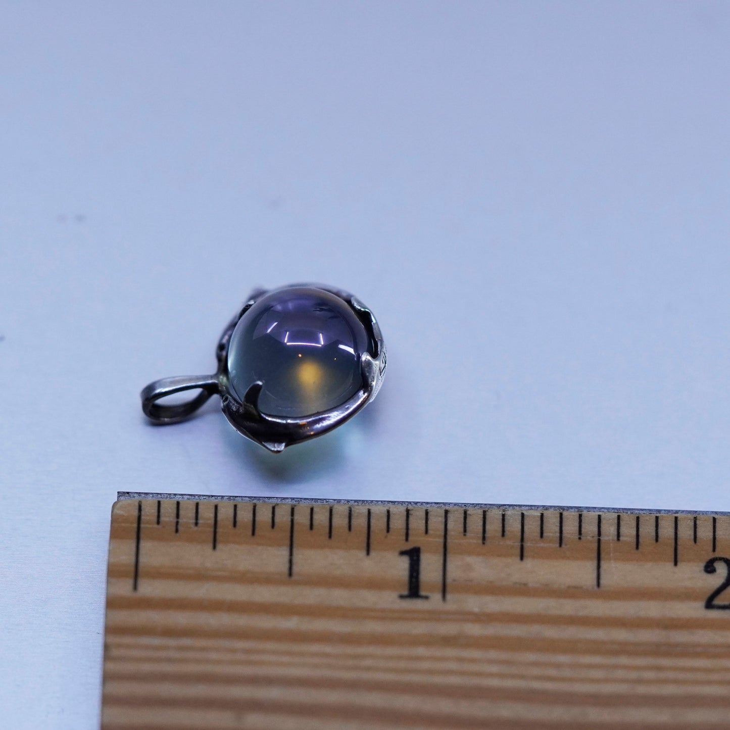 Vintage sterling 925 silver healing crystal sphere pendant with dolphins