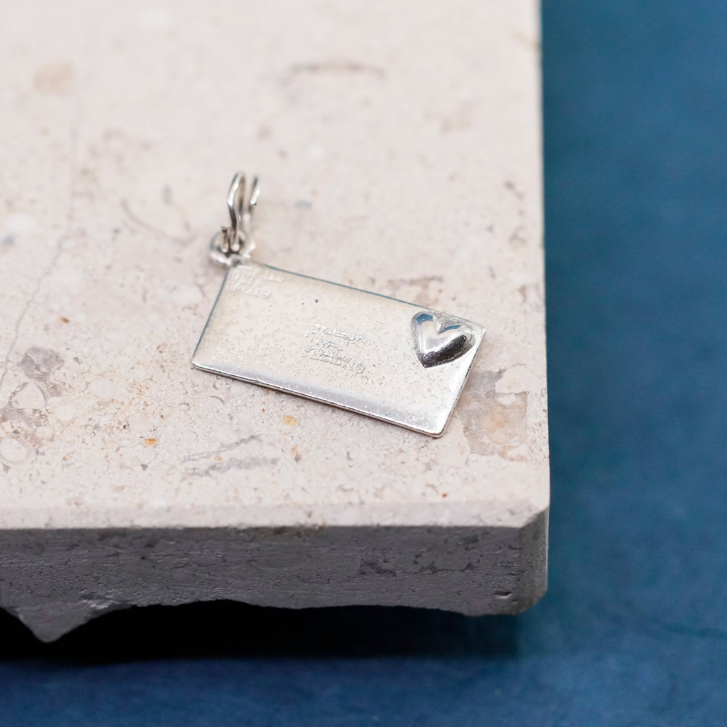 Vintage sterling silver handmade pendant, 925 heart love letter charm