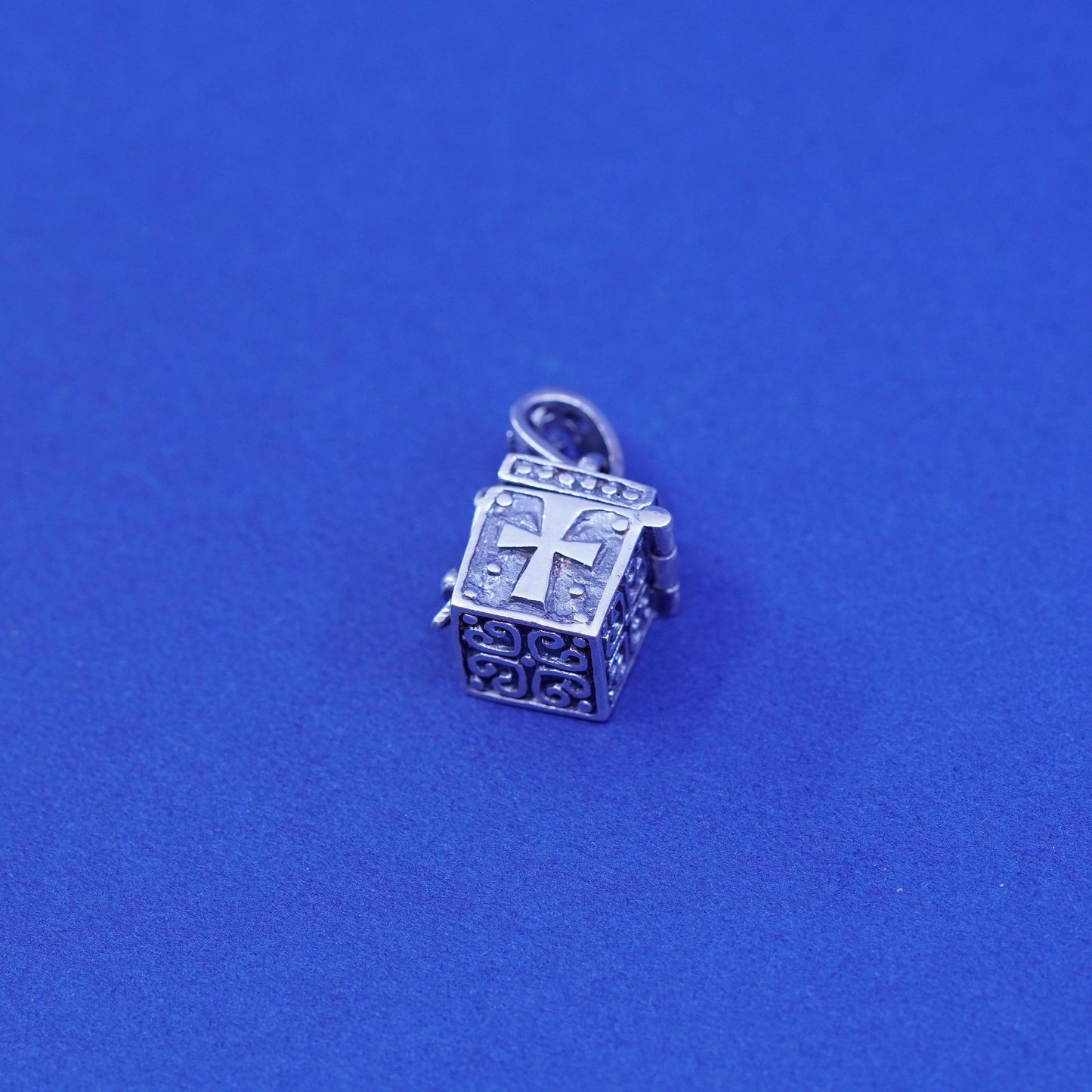 Vintage Sterling silver prayer box pendant, 925 prayer locket charm