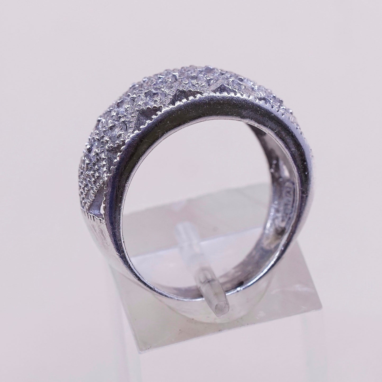 Size 6.75, vintage Sterling silver engagement ring, 925 band with cluster Cz