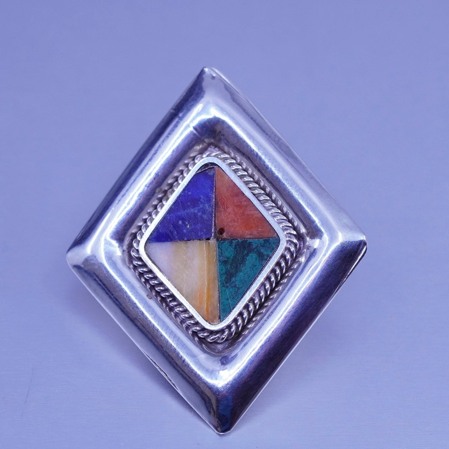 Mexico 925 silver handmade earrings, diamond clip on with malachite lapis agate