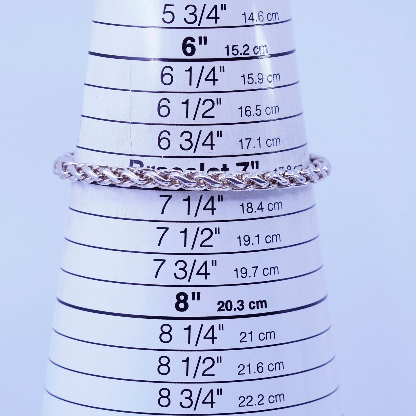 7”, Italy sterling 925 silver handmade bracelet, bold wheat chain