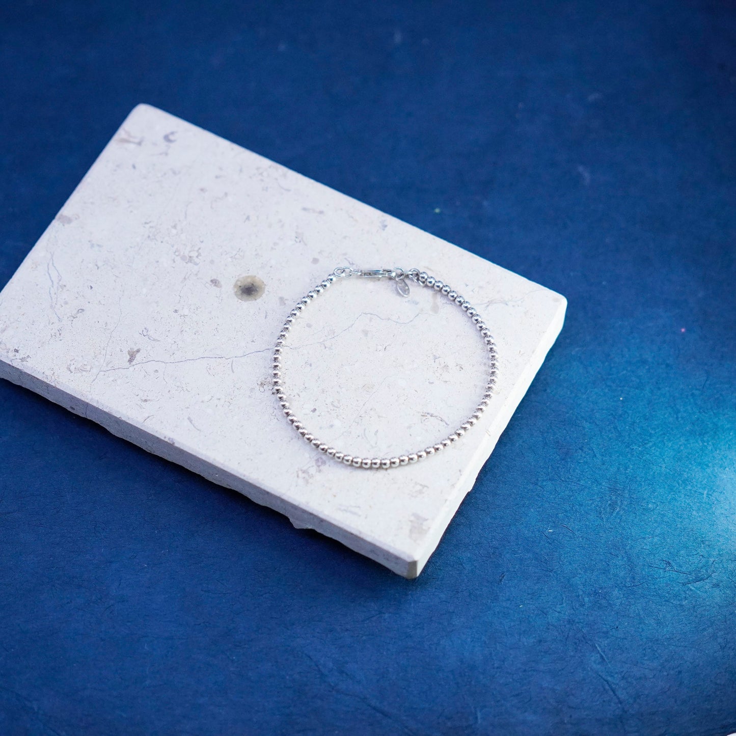 7.5”, 3mm, vintage Sterling silver handmade chain, 925 beads bracelet